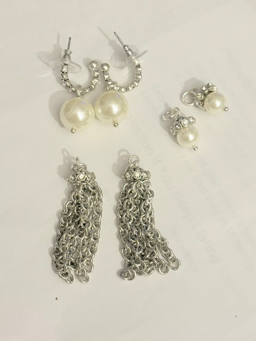 Premier Designs 3 Pair faux Pearl Tassel Earring Set NIB